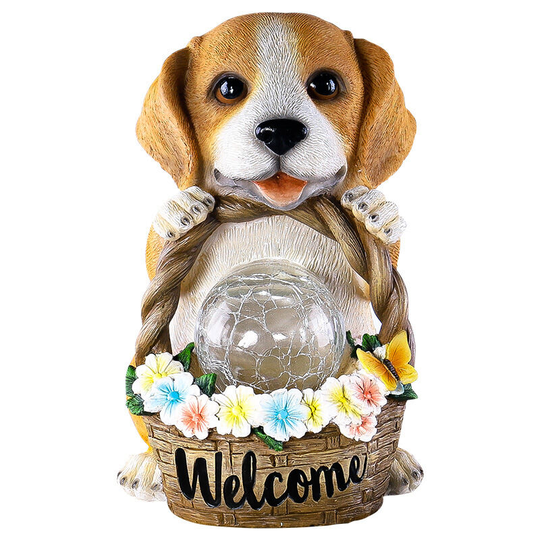 Benobby Kids - Garden decoration animal statues, solar resin puppy welcome light card solar lights, cartoon statue lights, outdoor cartoon