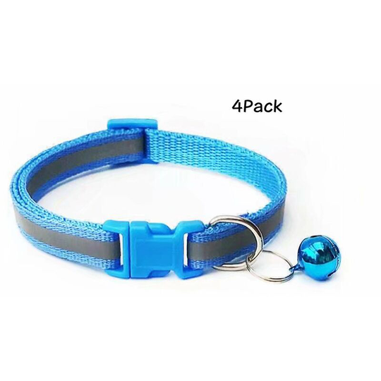 4 Pack Reflective Cat Collars with Bells, Quick Safety Release Breakaway Cat Collars, Kitten Collars Adjustable 19-32cm Sky Blue