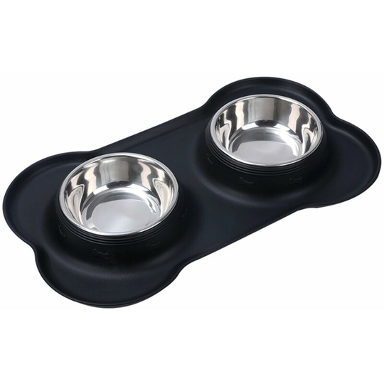 Pet Removable Bowls Dog Cats Stainless Steel Dual Bowl for Feeding Water & Food with Non-Skid Silicone Mat