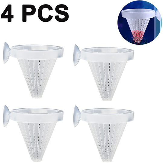 4PCS Aquarium Live Red Worm Cone Feeder Plastic Frozen Brine Shrimp Fish Food Feeding Cup for Fish Tank with Suckers, white