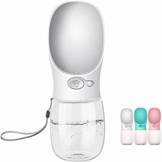 Portable Dog Water Bottle,Pet Water Dispenser Antibacterial Food Grade Leak Proof Dog Cat Travel Bottle Bowl, Outdoor Pet Drinking (350ml, White)