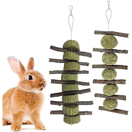 Perle Rare - Rabbit Chew Toys, 2 Pack Natural Apple Branches with Vanilla Cake Snacks Molar Toys Small Animals Rabbit Hamster Chinchilla Guinea Pig