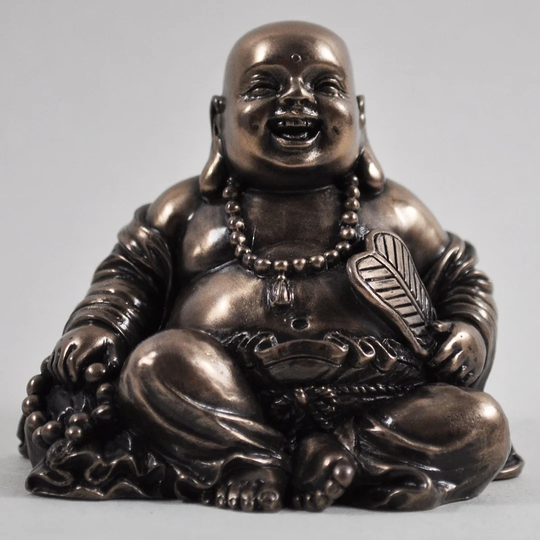 Happy Buddha with Beads Cold Cast Figurine