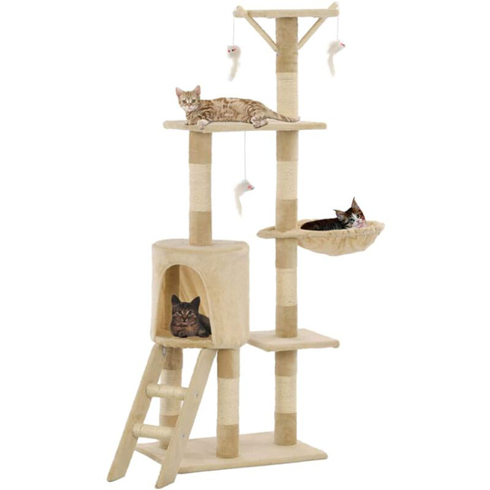 Cat Tree with Sisal Scratching Posts 138 cm Beige VDTD07136 - Topdeal