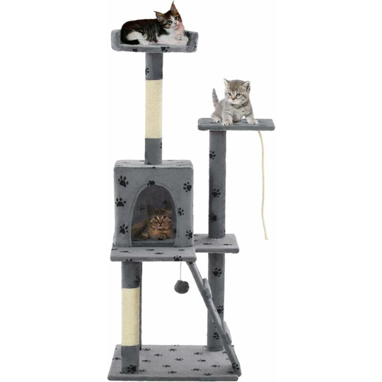 Cat Tree with Sisal Scratching Posts 120 cm Grey Paw Prints