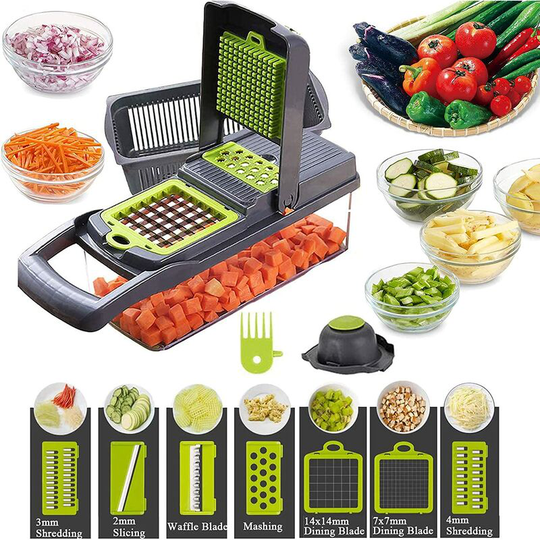 Bearsu - Vegetable slicer, third generation 12 in 1 manual rotary chopper, circular drum slicer, with powerful suction cup, nuts, cheese, vegetables,