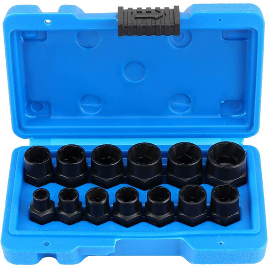 Monly - 13pcs Twist Socket Set, 9.5mm Damaged Bolt Extractor, Handle Nut Extractor Socket Sets for Locking Wheel Nut Removal