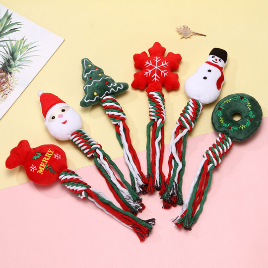 6 pcs Christmas Pet Supplies Dog Training Molar Tooth Cleaning Knot Christmas Series Cute Cartoon Bite Toys 31 * 10cm