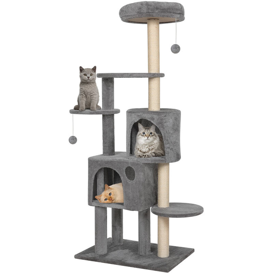 Puluomis - 145cm Large Cat Tree, Multi Level Cat Tower, Cats Activity Centre, with Scratching Post, Condos, Plush Perch, Platforms, for Kittens,