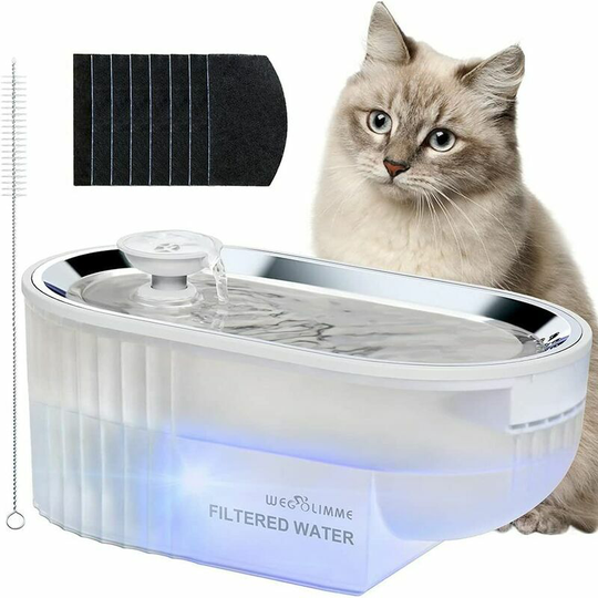 Stainless Steel Cat Dog Water Fountain 2.5L Silent Cat Water Fountain Automatic Cat Water Dispenser with 8 Activated Carbon Filter, Stainless Steel
