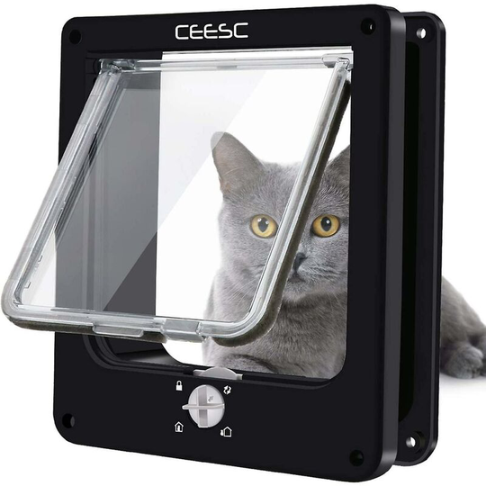 Cat door, waterproof pet door with 4-way rotary lock for cat, small dog, easy to install and use,
