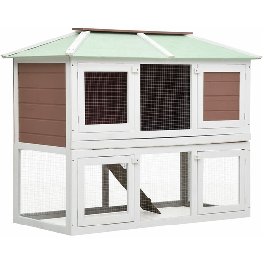 Animal Rabbit Cage Double Floor Brown Wood - Brown