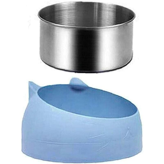 Pet Bowl Kitten Cat Bowl Oblique Mouth Dog Bowl Stainless Steel Food Feeder Water 15 Degree Tilt Animals 800ml Blue