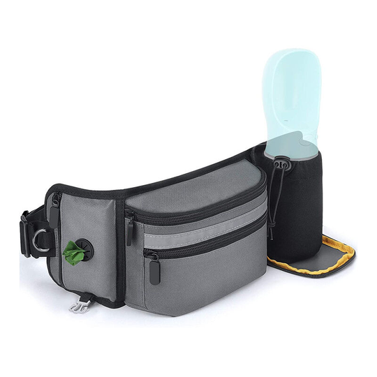 Thsinde - Dog Treats Bag for Training - Integrated Canine Waste Bag Dispenser with Hidden Water Bottle Holder (Bottle not Included) black