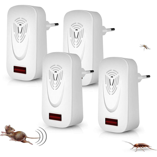 Perle Rare - 4 Pack Ultrasonic Mosquito Repeller, Safe and Quiet Anti Mosquito Attack Price, Portable Electronic Mosquito Repeller, Effective Mouse