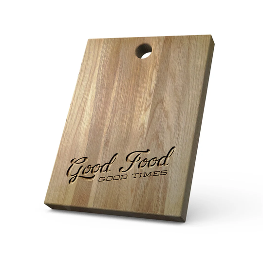 Alicja Oak Wood Good Food Good Times Carved Chopping Board