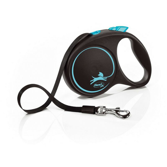 Medium Tape Retractable Dog Lead (5m) (Blue/Black) - Blue/Black - Flexi