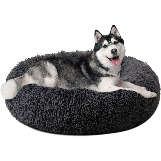 Round Plush Cat Dog Bed - Cat Beds - 80cm, Dark Grey - Dark Grey