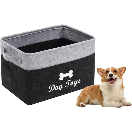 Perle Rare - Felt toy box for pets with handle. Can store dog toys, dog clothes, snacks and other supplies - gray black