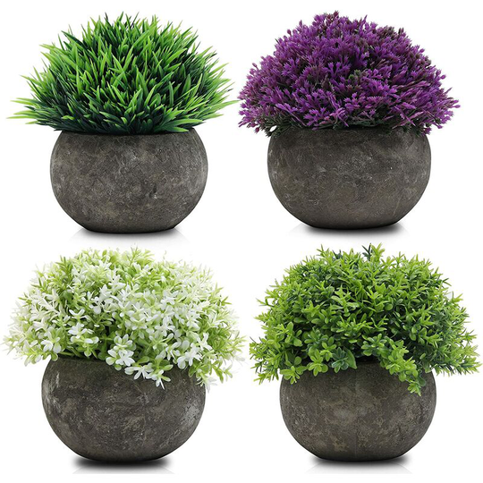 Perle Raregb - Plastic desktop decoration green plant artificial flower set of 4 pieces (purple fruit + fruit green + white fruit + green short needle
