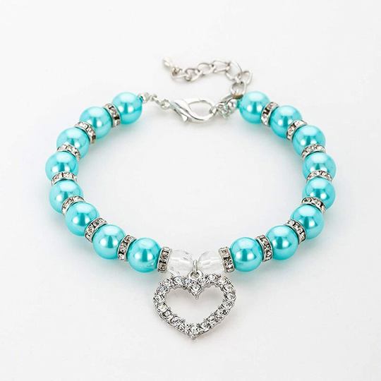 Crystal Pearls Dog Necklace Jewelry with Bling Fashion Heart Rhinestones for Pets Cats Puppy Girl Teacup Chihuahua Yorkie Clothes Costume Outfits