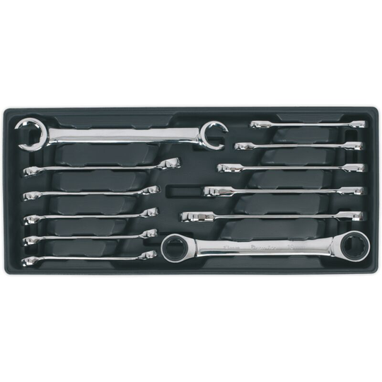 TBT13 Tool Tray with Flare Nut & Ratchet Ring Spanner Set 12pc - Sealey