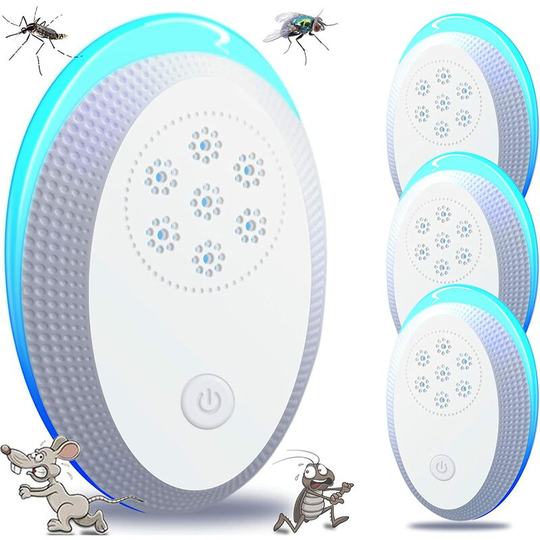Naxunnn - Ultrasonic Mouse Repellent, Ultrasonic Mouse Fly 4 Packs, Effective Mouse Repellent for Rats, Spiders, Mosquitoes, Mice, Roaches White