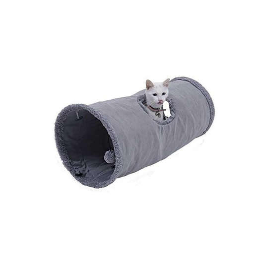 Ohana Suede Cat Tunnel Toy, Large Collapsible Cat Tunnel with 2 Holes and Cat Kitten Rabbit Drop Ball Diameter 30*67cm