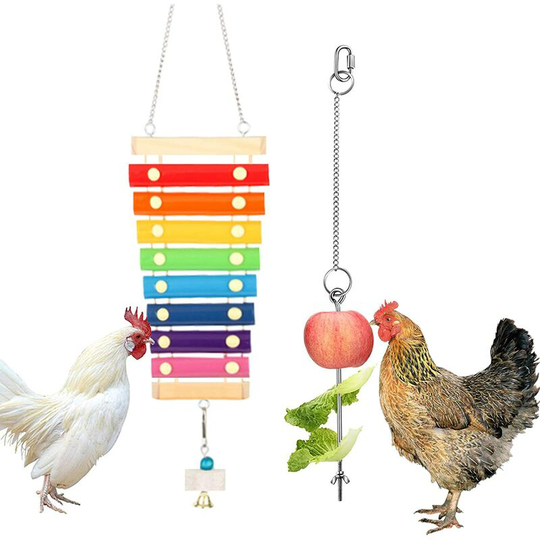 Denuotop - Toys Bird Toys Wooden Hen Xylophone Toy, Stainless Steel Skewer Parrot Fruit Holder Chicken Xylophone Toy with Metal Keys and Grinding