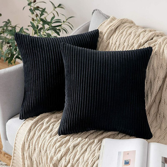 Decorative Velvet Cushion Cover Soft Pillow Case Sofa Living Room Couch Set of 2 45x45cm Black