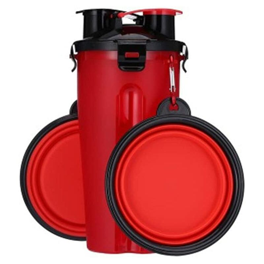 Litzee - Portable Dog Water Bottle,with 2 Foldable Bowls,2 in 1 Water Bottle and Food for Dogs Cat Animals,Travel Bottle for