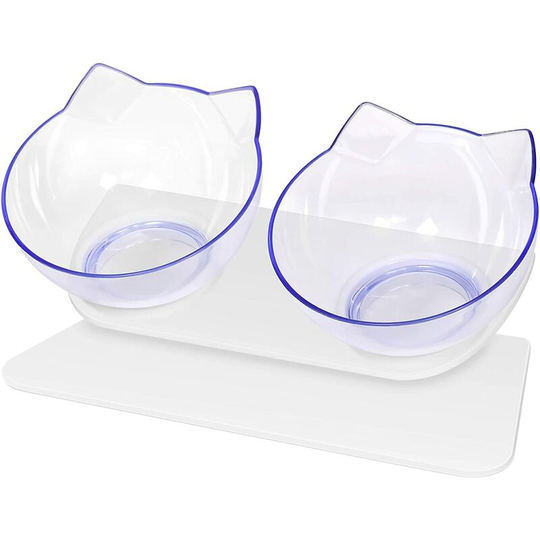 Bearsu - Double Cat Dog Bowls Elevated Cat Food Water Bowls with Raised Stand 15° Tilted Raised Pet Feeder Bowl for Cats and Small Dogs (White)