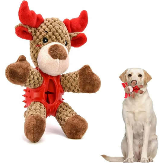 Betterlife Dog Chew Toys, Christmas Moose Puppy Chew Toys with Beef Scent Interactive Puppy Teether for Aggressive Chewers Squeaky Dog Toys