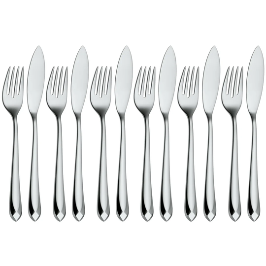Jette 12 Piece 18/10 Stainless Steel Fish Cutlery Set, Service for 6