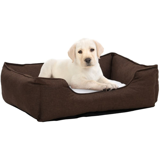 Dog Bed Brown and White 65x50x20 cm Linen Look Fleece