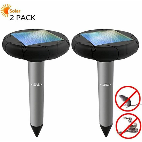 Monly - Solar Ultrasonic Pest Repeller, Intelligent Combination Sounds and Vibrations Anti Mole Rats Mice Snake Animals, Set of 2