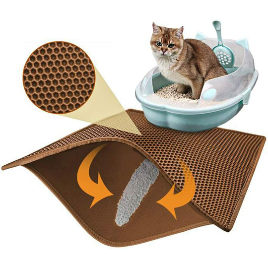 Cat Litter Mat Cat Litter Tray, Waterproof Non-Toxic eva, Double Layer Honeycomb Design (45*60cm, Brown)