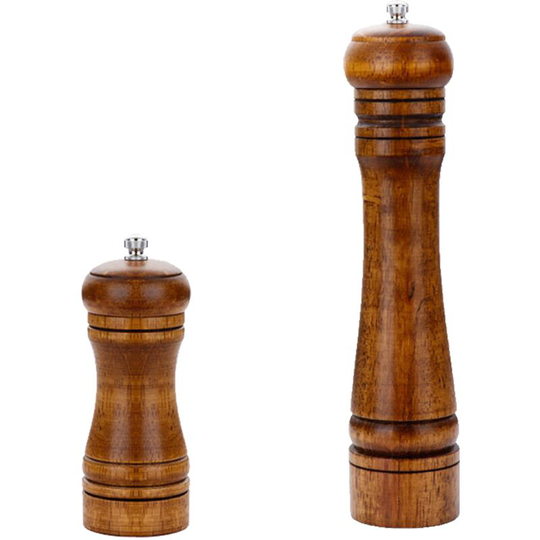 2pcs Wood Salt And Pepper Grinder Pepper Mill And Salt Shaker Set Wooden With Ceramic Core small + large