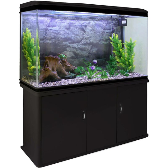 Aquarium Fish Tank & Cabinet with Complete Starter Kit - Black Tank & Natural Gravel - Black