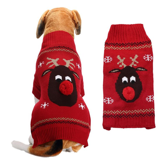 Christmas Pet Warm Sweater Sweater Dog Cat Red Nose Deer Winter Clothes Warm Sweater for Dog and Cat Christmas Costume Warm Knit Jacket Suit (l)