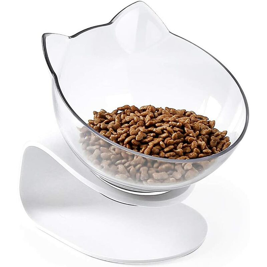 Perle Rare - Cat Elevated Bowl with Raised Stand, 15 Degree Tilted Design Neck Guard Stand Raised Pet Food Water Feeder Bowl for Cats or Small