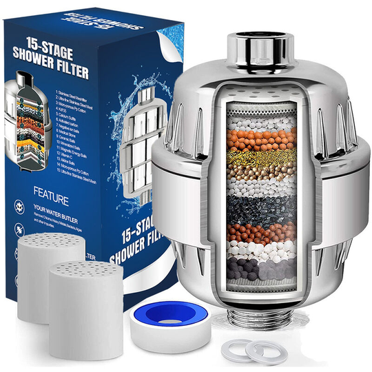 Tinor - 15 Stage Anti-Limescale Shower Filter With Vitamin c - High Flow Shower Filter to Remove Chlorine and Fluoride - 2 Cartridges Included - Hand
