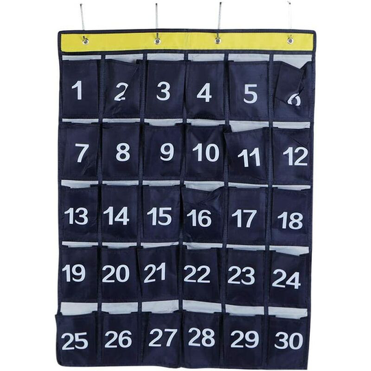 Monly - Numbered Storage Bag for Classrooms, 30 Pockets Hanging Pocket Organizer School Storage Bags Diagrams with 4 Metal Hooks for Classroom