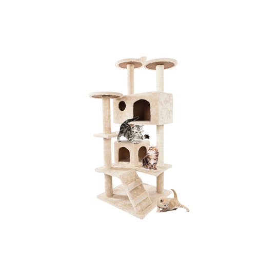 132cm Solid Cute Sisal Rope Plush Cat Climb Tree Cat Tower Play Toy Beige