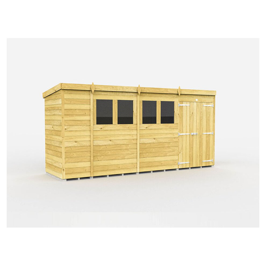 (6ft x 14ft Double Doors With Windows) Pent Shed 6ft x 14ft Fast & Free 2-5 Days Nationwide Delivery
