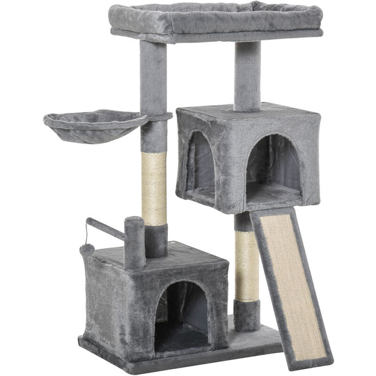 111cm Cat Tree Tower Activity Centre w/ Scratching Post Condo Hammock - Grey - Pawhut