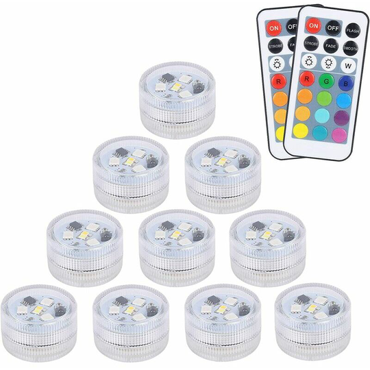 Mini Submersible led Lights, aled light Waterproof Underwater Lamp rgb Multicolor led Candles Lighting with 2 Remote Controls for Pool, Pond,