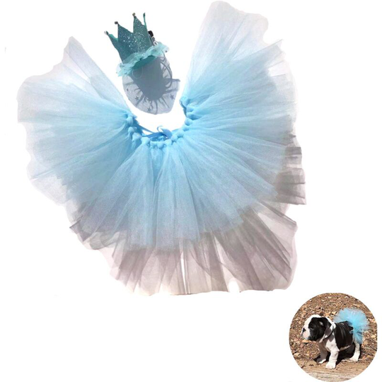 Pet Dog Cat Costume Tutu Outfit Animal Party Tulle Skirt and Hat Pet Halloween Costumes (Blue)