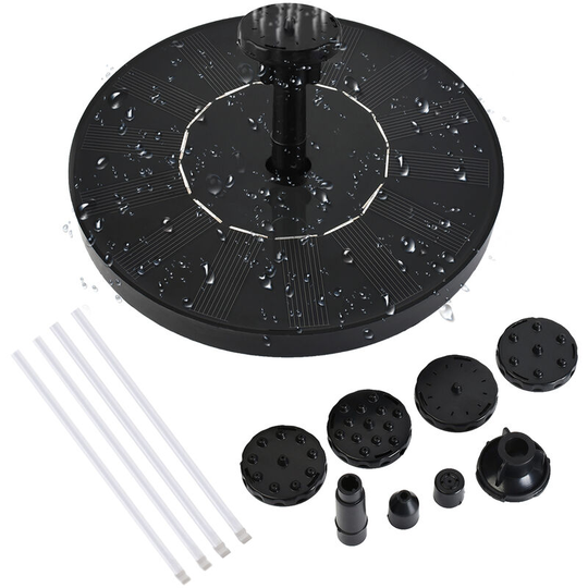 1.5W Solar Fountain Pump with 6 Nozzles Filter Anti-collision Bar Free Standing Water Pump Floating Fountain for Bird Bath Garden Samll Pond