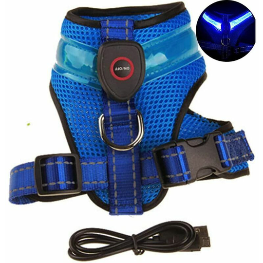 Monly - Light Up Dog Harness, led Anti-Pull Dog Puppy Harness with usb Rechargeable - Adjustable Reflective Dog Harness for Dogs(3 Light Modes)
